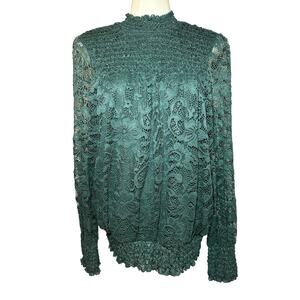 Anthropologie Cable & Gauge Women’s Green Lace Long Sleeve Top Size Large